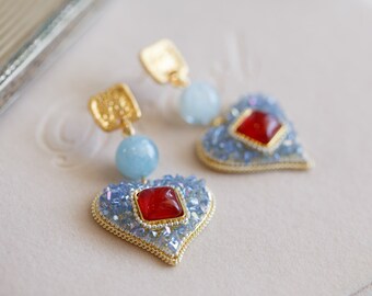 Darelene Aquamarine Big Heart Earrings