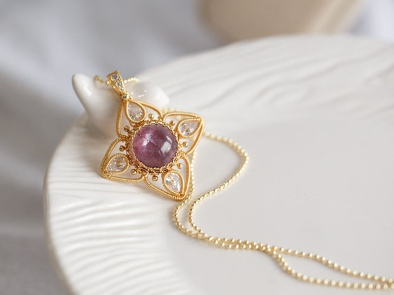 Nura Purple Lepidolite Pendant Necklace