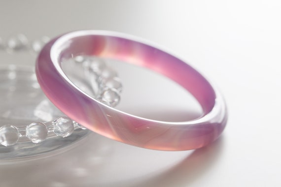 Colourful World! Pink Agate Lace Bangle #A327