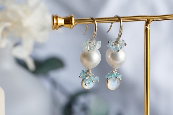 Carina Baroque Pearl Gemstone Cluster Earrings