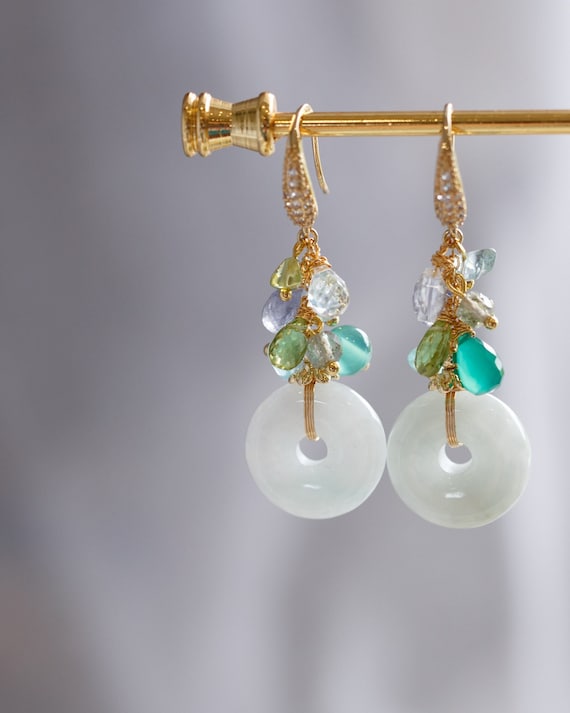 Marley Natural Jade & Gemstone Cluster Earrings