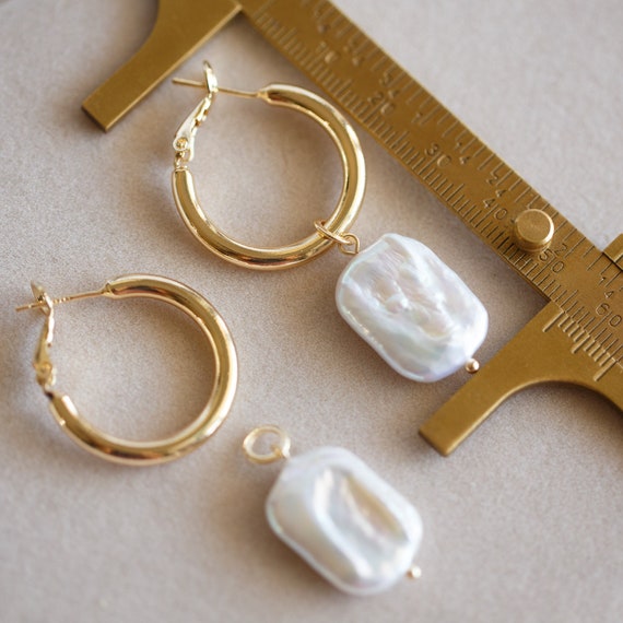 Oakley Multi-Way Square Baroque Pearl Hoop Earrings