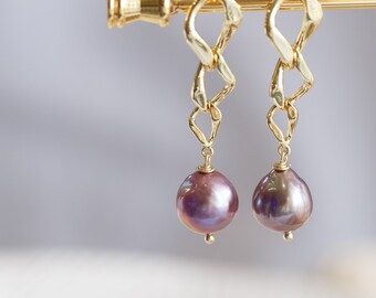 Luella Metallic Purple Baroque Pearl Earrings