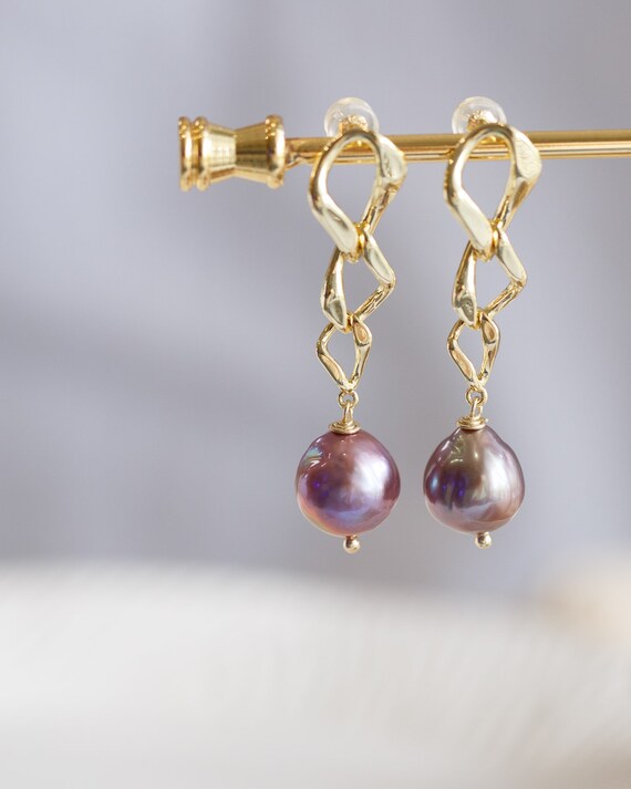 Luella Metallic Purple Baroque Pearl Earrings