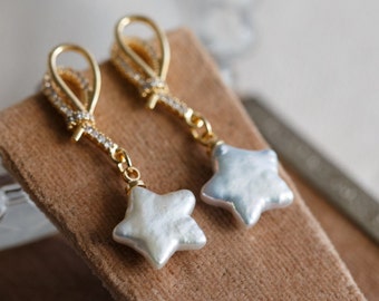 Star Pearl Make A Wish Drop Earrings
