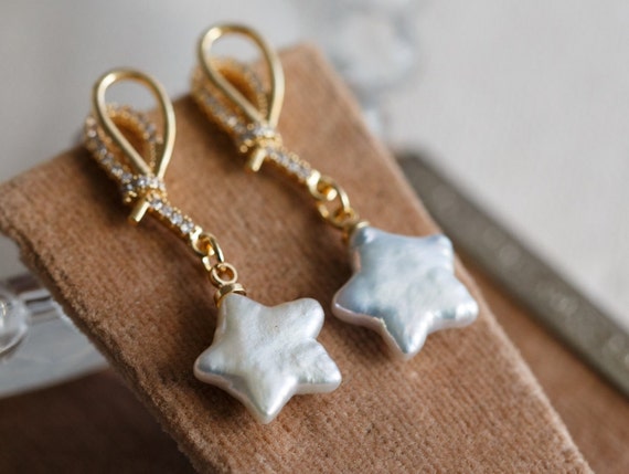 Star Pearl Make A Wish Drop Earrings