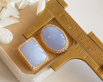 Marilyn Blue Lace Agate Asymmetry Stud Earrings