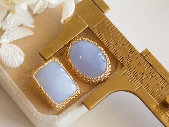 Marilyn Blue Lace Agate Asymmetry Stud Earrings