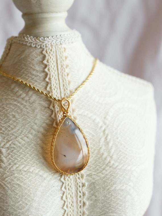 Dendritic Agate Gold Wire Pendant Necklace