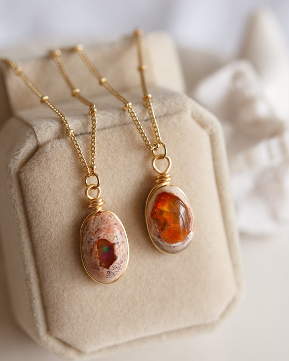 Ashlynn Natural Mexican Fire Opal Pendant Necklace