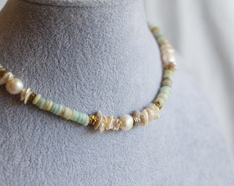 Maryam Blue Shell and Pearl Choker Necklace