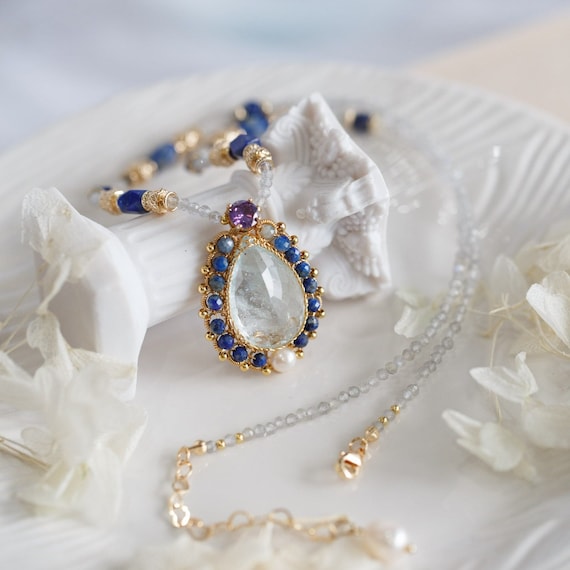 Luella Natural Aquamarine Lapis Necklace