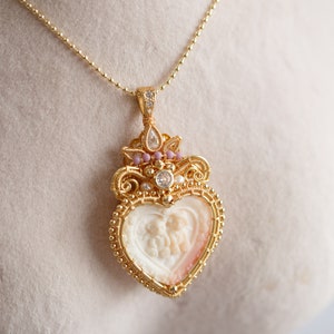 Johanne Pink Conch Shell Cameo Heart Pendant Necklace image 3