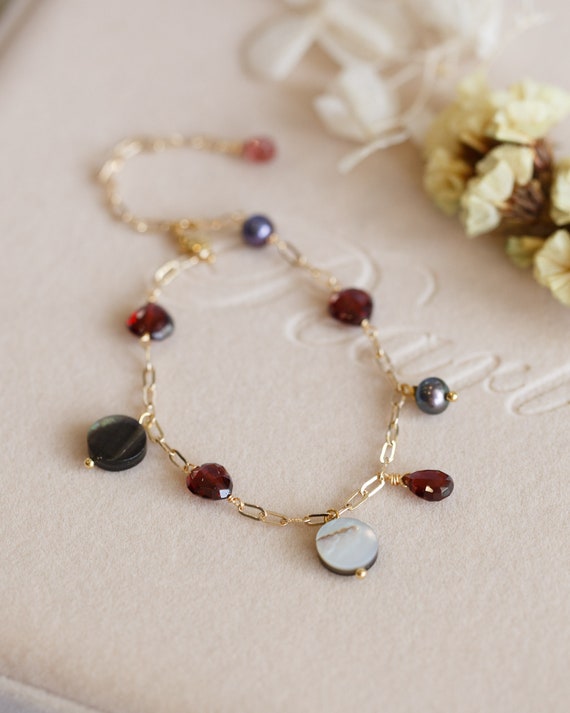 Lilyana Garnet Gemstone Chain Bracelet