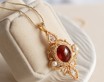 Raziah Natural Garnet Pendant Necklace