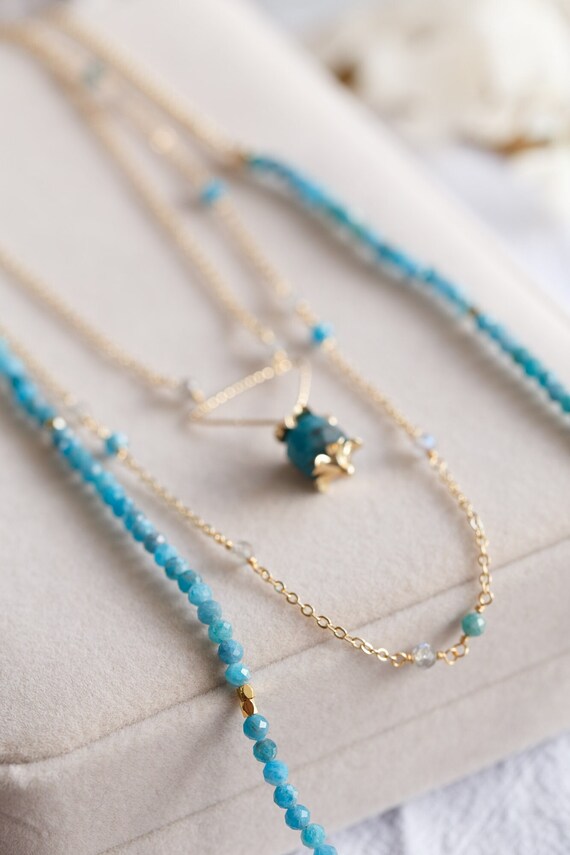 Fay Blue Apatite Crystal Layered Gold Necklace