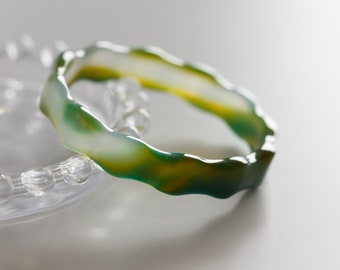 Colourful World! Bicolour Green Agate Bangle #A180