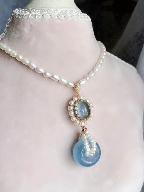 Lilah Aquamarine and Pearl Necklace