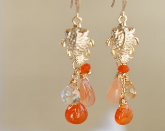 Soleil Gemstone Cluster Gold Fish Earrings