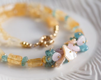 Amelia Citrine Gemstone Cluster Necklace