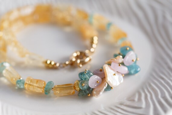 Amelia Citrine Gemstone Cluster Necklace