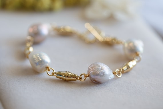 Adeline White Baroque Pearl Gold Bracelet