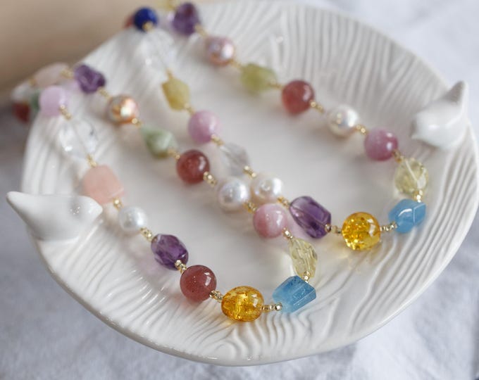 Featured listing image: Quetzal Multi-gemstone Beaded Necklace