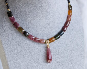 Isabetta Rainbow Tourmaline Beaded Pendant Necklace