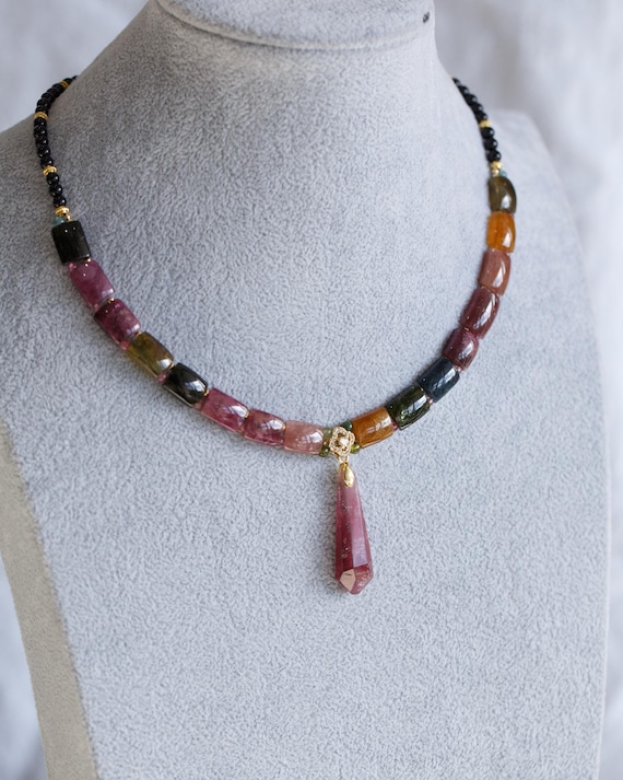 Isabetta Rainbow Tourmaline Beaded Pendant Necklace