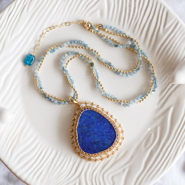Chandra Lapis Lazuli Gemstone Pendant Necklace