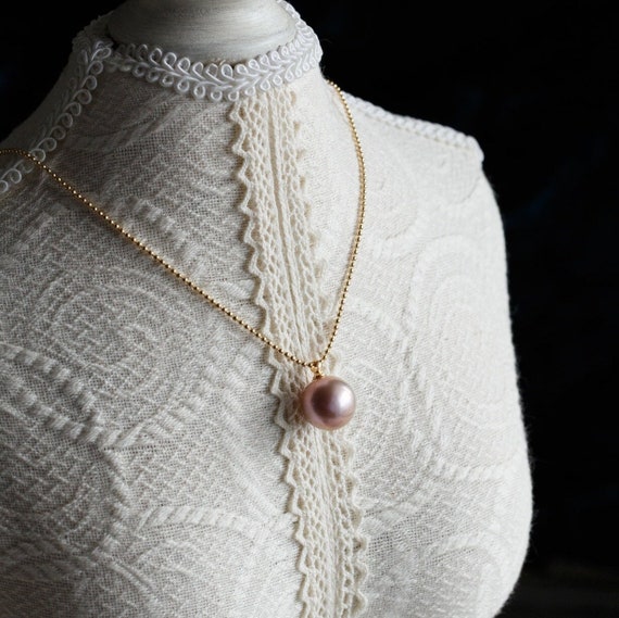 Metallic Purple Round 11mm Edison Pearl Necklace #1