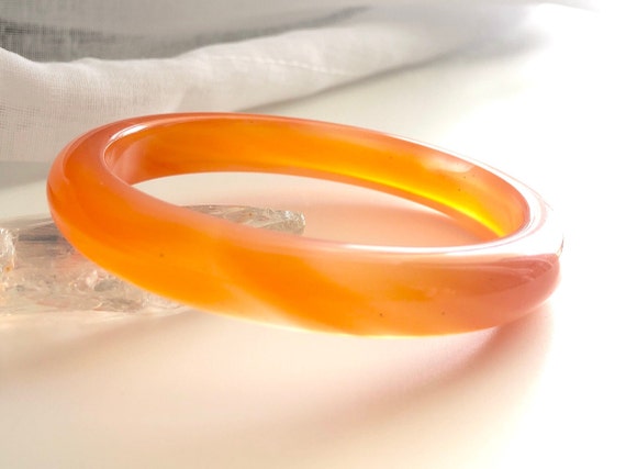 Colourful World! Natural Orange Colour Lace Agate Bangle #A135