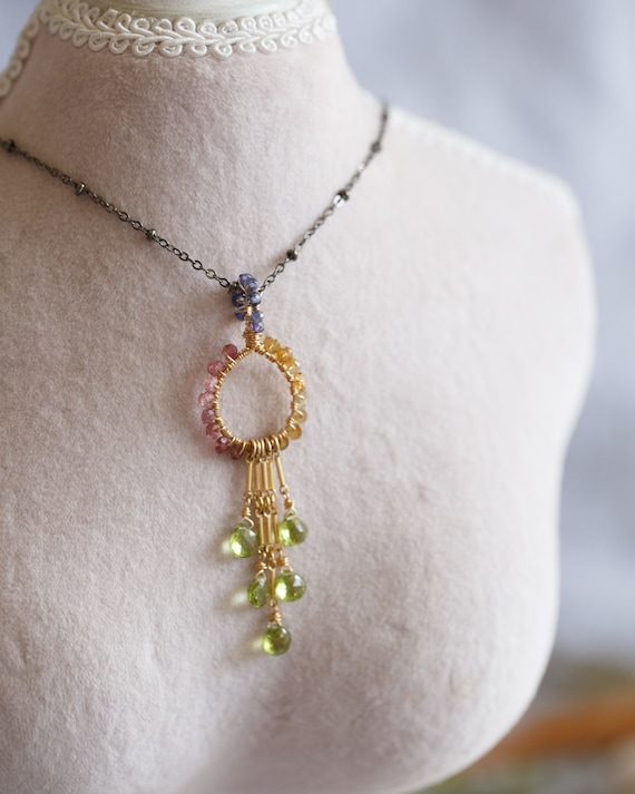 Angelique Peridot Tassel Gemstone necklace