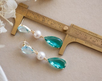 Elina Blue Cubic Pearl Earrings