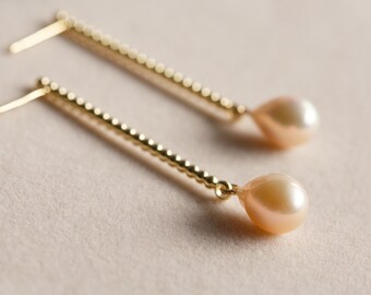 Champagne Colour Pearl Minimalist Drop Earrings