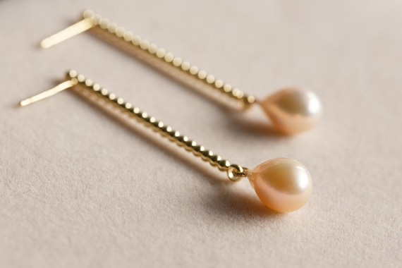 Champagne Colour Pearl Minimalist Drop Earrings