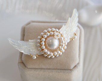 Inaya Natural Pearl Angel Wing Brooch