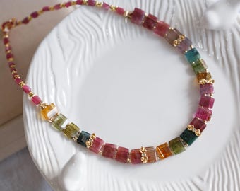 Desislava Rainbow Tourmaline Bib Necklace