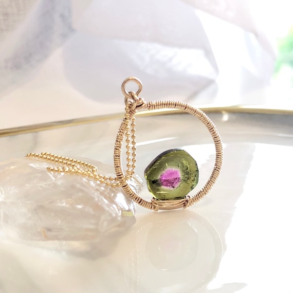 Bicolour Watermelon Tourmaline Pendant Necklace