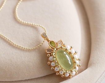 Euphemia Natural Prehnite Pendant Necklace