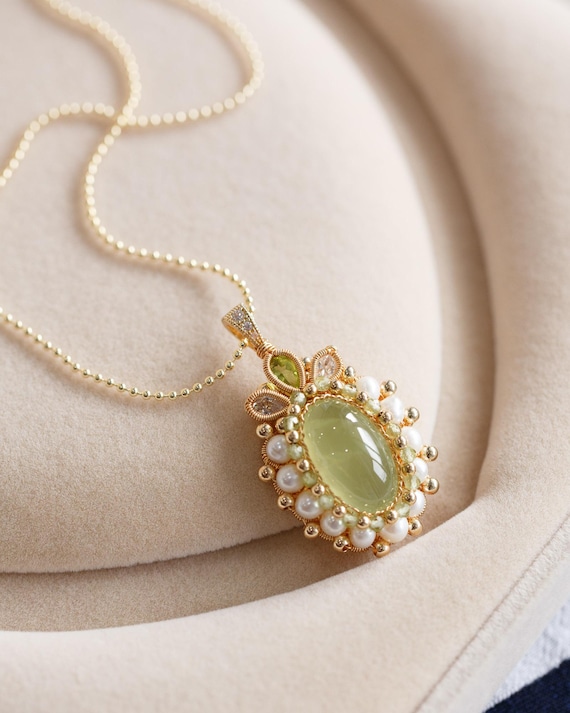 Euphemia Natural Prehnite Pendant Necklace