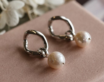 Belle White Baroque Pearl Silver Earrings