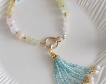 Analia Morganite and Apatite Tassel Bracelet