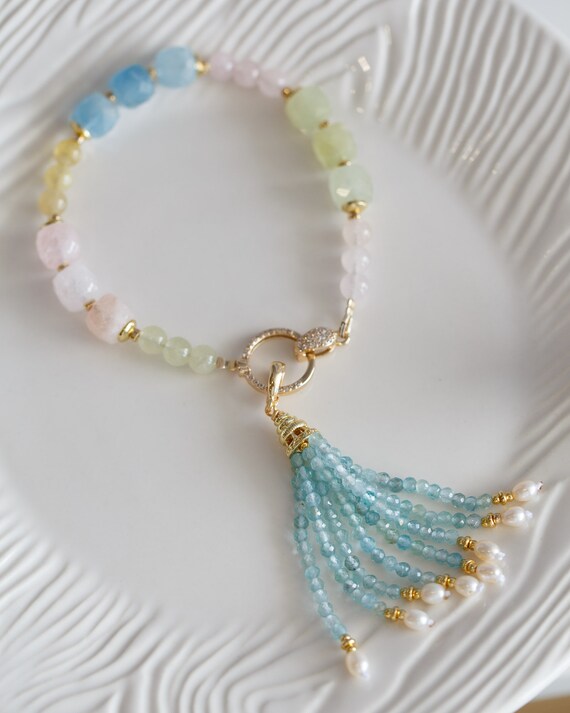 Analia Morganite and Apatite Tassel Bracelet