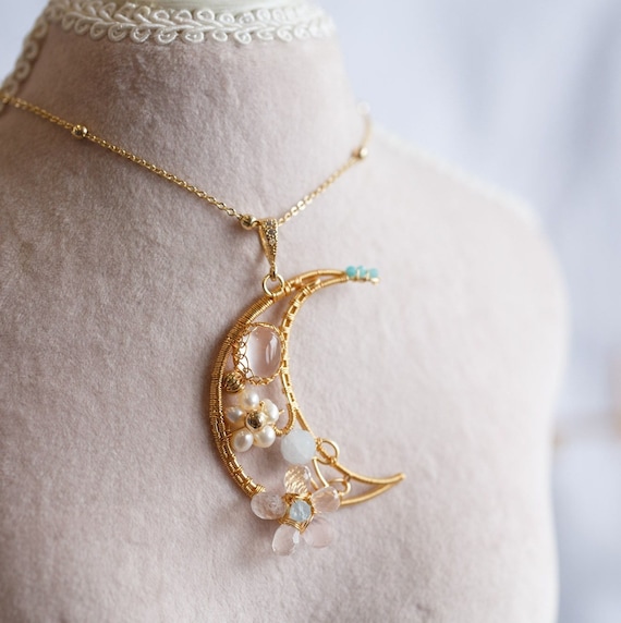 Magnolia Mozambique Rose Quartz Half-Moon Necklace