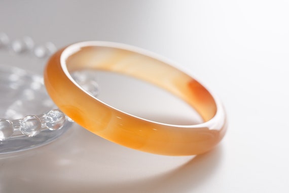 Colourful World! Gorgeous Orange Colour Lace Agate Bangle #A296