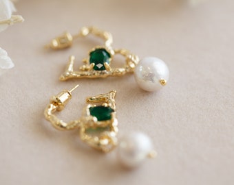 Frida Heart Hoop Pearl Earrings