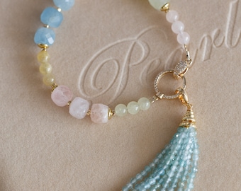 Analia Morganite and Apatite Tassel Bracelet