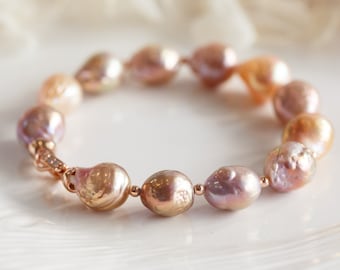 Natural Metallic Lustre Baroque Pearl Bracelet #11