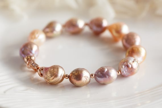Natural Metallic Lustre Baroque Pearl Bracelet #11